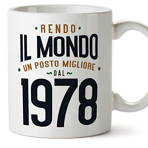 Consigue ahora MUGFFINS Tazas 1978 Cumpleaños - En Italiano - Rendo il Mondo Cumpleaños un Posto Migliore - 11 oz / 330 ml - Regalo original y divertido Rebajas 2024 | regaloscumple.com