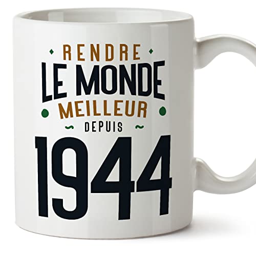 Consigue ahora MUGFFINS Tazas 1944 Cumpleaños - En Francés - Rendre le Monde Meilleur - 11 oz Ideas para regalar / 330 ml - Regalo original y divertido Ofertas 2024 | regaloscumple.com