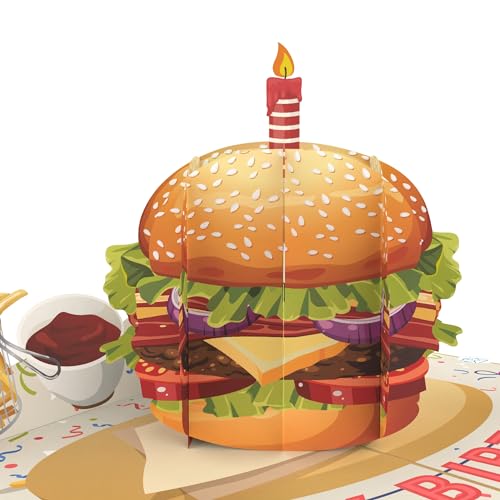 Comprar MOKIO® Tarjeta Cumpleaños Pop-Up – Hamburguesa con vela – divertida tarjeta Catálogo felicitación en 3D para un cumpleaños como vale o para regalos dinero Top Precio 2024 | regaloscumple.com