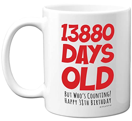Consigue ahora Stuff4 Taza 38 cumpleaños para hombres mujeres él y ella 13880 días edad divertida taza Promoción café cerámica apta para lavavajillas Ofertas 2025 | regaloscumple.com