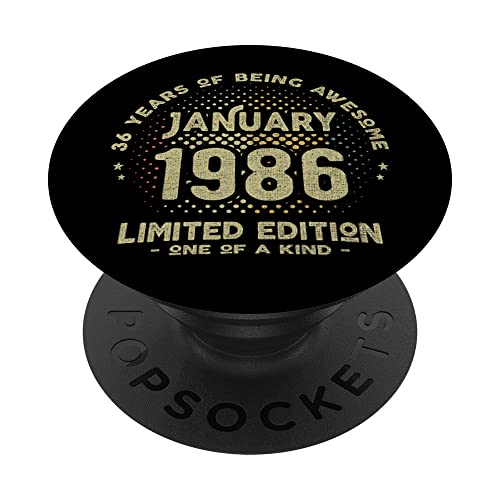Comprar Regalo 36 años Cumpleaños Hombre Mujer - Enero 1986 PopSockets Promoción PopGrip Intercambiable Rebajas 2025 | regaloscumple.com