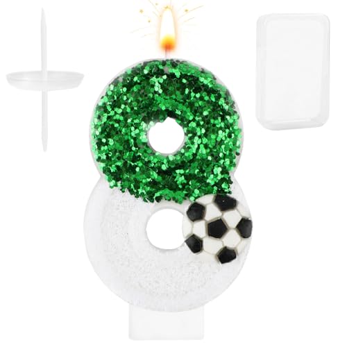 Consigue ahora Vela Fútbol Blanco Verde Adorno para Tarta Fútbol Velas BlackFriday Cumpleaños Numeros Lentejuelas Brillantes Temática Fútbol Decoraciones para Fiestas Cumpleaños Celebraciones (Número 8) Rebajas 2025 | regaloscumple.com