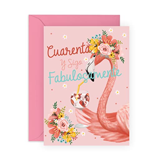 Consigue ahora Central Navidad 23 Tarjeta cumpleaños para ella - Cuarenta y Sigo Fabulosamente - Tarjeta felicitación rosa para mamá esposa hermana amiga - 40 años - Diseño flamenco - 40 cumpleaños Rebajas 2023 | regaloscumple.com