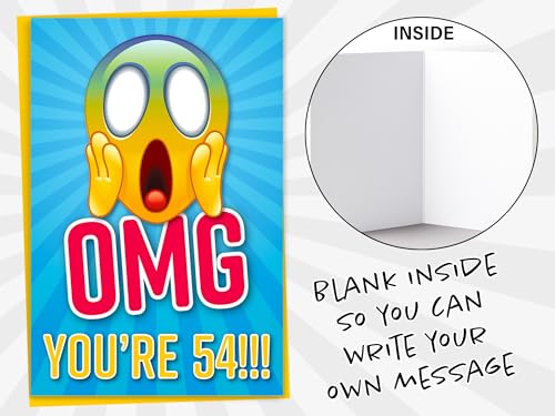 Ofertas en regaloscumple.com Divertida tarjeta de cumpleaños número 54 para un amigo, emoticono OMG You're gritando, envejecimiento, hermana, hermano,