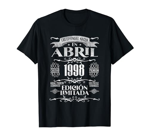 Consigue ahora Las Promoción Leyendas nacen en Abril 1998 - 26 Años Cumpleaños Camiseta Rebajas 2024 | regaloscumple.com