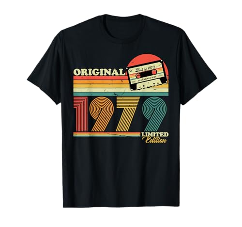 Consigue ahora Original 1979 Birthday Legend decorations Camiseta Vintage Retro Unisex-Adultos Negro T-Shirt Manga Larga Pequeño Ideas para regalar Top Precio 2025 | regaloscumple.com