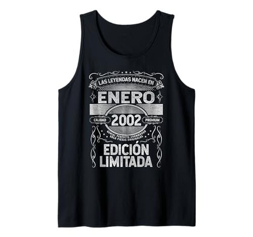Consigue ahora Las Leyendas nacen en Enero 2002 - 22 Años Cumpleaños Camiseta sin Mangas Promoción Top Precio 2024 | regaloscumple.com