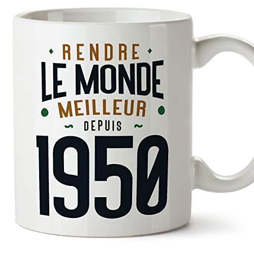 Consigue ahora MUGFFINS Tazas 1950 Cumpleaños - En Francés - Rendre le Monde Meilleur - 11 oz / 330 Navidad ml - Regalo original y divertido Top Precio 2024 | regaloscumple.com