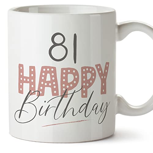 Consigue ahora MUGFFINS BlackFriday Tazas 81 Cumpleaños - En Inglés - Happy Birthday! Pink - 11 oz / 330 ml - Regalo original y divertido Ofertas 2023 | regaloscumple.com