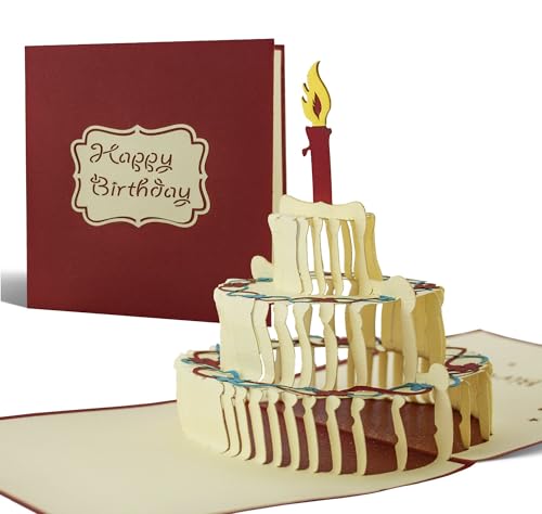 Comprar Diese-Klappkarten G04 Tarjeta felicitación para cumpleaños diseño en 3D con torta y vela Cumpleaños texto en inglés Rebajas 2024 | regaloscumple.com