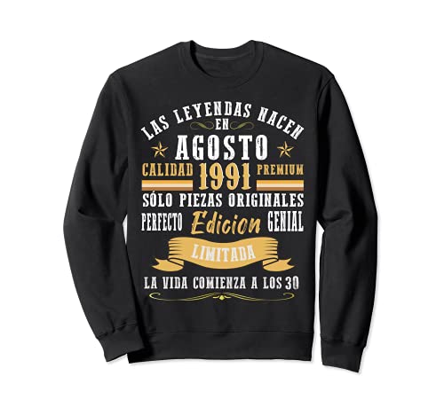 Consigue ahora Leyendas Agosto 1991 Promoción 30 Años Cumpleaños Hombre Mujer Retro Sudadera Rebajas 2024 | regaloscumple.com