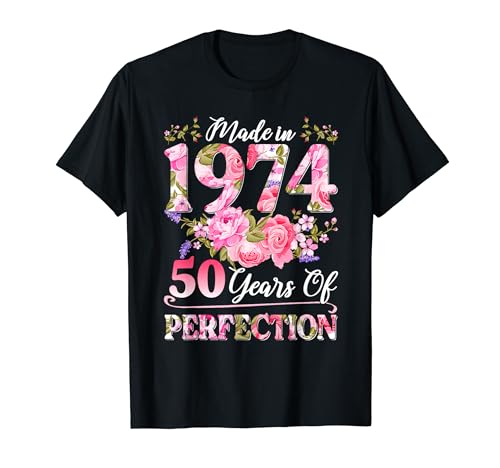 Oferta 50 Hecho 1974 Floral Cumpleaños Camiseta