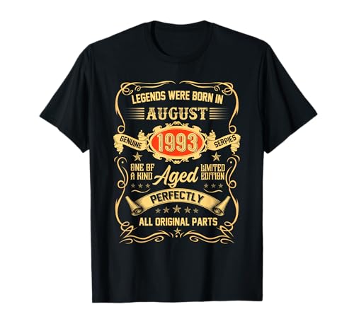 Comprar Regalos cumpleaños agosto 1993 para hombres BlackFriday 31 años vintage Camiseta Top Precio 2024 | regaloscumple.com