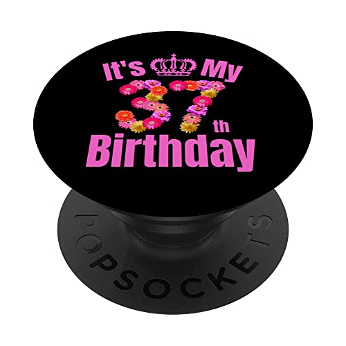 Consigue ahora 37 años cumpleaños mujeres flor BlackFriday es mi 37 cumpleaños PopSockets PopGrip Intercambiable Ofertas 2025 | regaloscumple.com