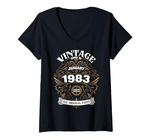 Consigue ahora Mujer Nacido en enero 1983 Piezas originales Navidad Vintage cumpleaños enero Camiseta Cuello V Ofertas 2024 | regaloscumple.com