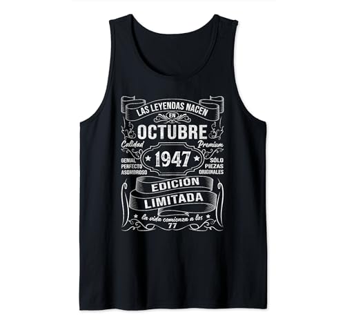 Consigue ahora Las Leyendas Catálogo Nacen En Octubre 1947 Regalo 77 Años Cumpleaños Camiseta sin Mangas Rebajas 2024 | regaloscumple.com