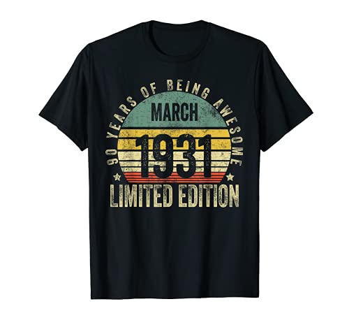 Consigue ahora 90 años edad regalos marzo 1931 edición limitada 90 cumpleaños Camiseta Navidad Top Precio 2024 | regaloscumple.com