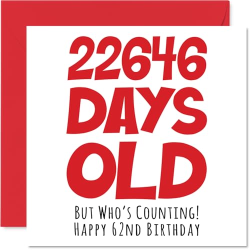 Consigue ahora Tarjeta cumpleaños 62 BlackFriday hombres mujeres él ella 22646 días edad divertida tarjeta cumpleaños adultos sesenta sesenta segundos hermano hermana nan abuelo tarjetas felicitación 145 mm x 145 mm Ofertas 2024 | regaloscumple.com