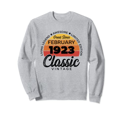 Comprar Retro 100 años febrero 1923 cumpleaños clásico cumpleaños BlackFriday Sudadera Top Precio 2024 | regaloscumple.com