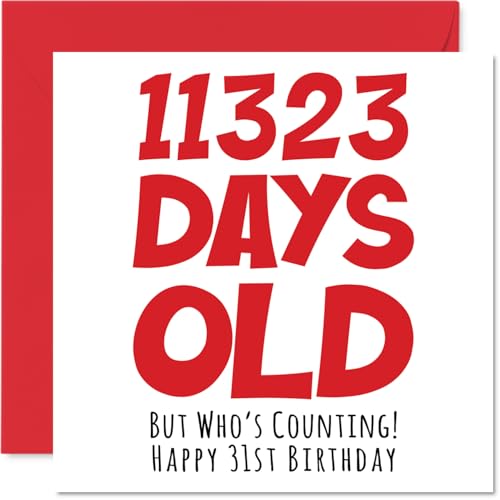 Comprar Tarjeta felicitación 31 cumpleaños hombres mujeres él ella 11323 días edad divertida adultos treinta uno treinta segundo tarjeta felicitación hermano hermana Navidad hijo hija 145 mm x 145 mm Rebajas 2024 | regaloscumple.com