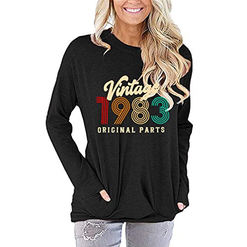 Comprar 40 cumpleaños regalo mujer moda sudadera vintage 1983 piezas originales suéter casual blusas BlackFriday para mujer Negro XL Rebajas 2024 | regaloscumple.com
