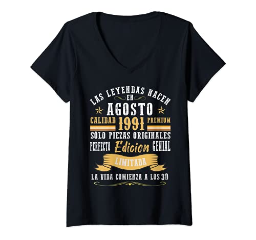 Comprar Mujer Leyendas Agosto 1991 Cumpleaños 30 Años Cumpleaños Hombre Mujer Retro Camiseta Cuello V Top Precio 2024 | regaloscumple.com