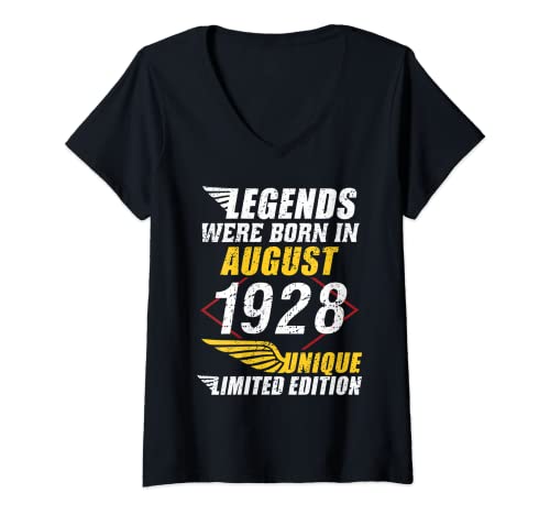 Consigue ahora Mujer Cumpleaños Promoción Agosto 1928 Edición Limitada Regalo Legend Camiseta Cuello V Top Precio 2024 | regaloscumple.com