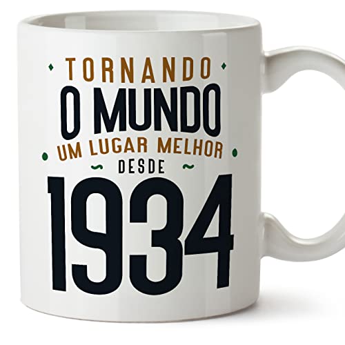 Consigue ahora MUGFFINS Tazas 1934 Cumpleaños - En Portugués - Ideas para regalar Tornando o Mundo um Lugar Melhor - 11 oz / 330 ml - Regalo original y divertido Rebajas 2024 | regaloscumple.com