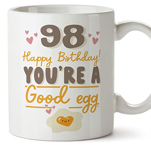 Consigue ahora MUGFFINS Promoción Tazas 98 Cumpleaños - En Inglés - Happy Birthday You're a Good Egg - 11 oz / 330 ml - Regalo original y divertido Ofertas 2025 | regaloscumple.com
