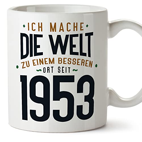 Consigue ahora MUGFFINS Regalos Tazas 1953 Cumpleaños - En Alemán - Ich Mache Die Welt zu Einem Besseren - 11 oz / 330 ml - Regalo original y divertido Ofertas 2024 | regaloscumple.com
