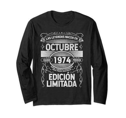 Consigue ahora Las Leyendas nacen en Octubre 1974 - Cumpleaños 50 Años Cumpleaños Manga Larga Ofertas 2025 | regaloscumple.com