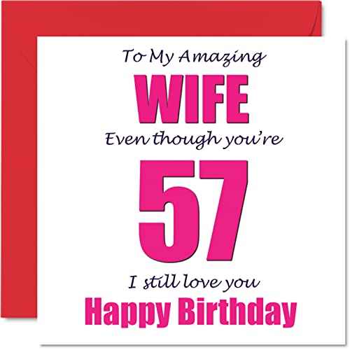 Consigue ahora Divertidas tarjetas felicitación 57 cumpleaños para esposa 57 I Still Love You tarjeta feliz cumpleaños para esposa marido Navidad pareja cincuenta y siete años cincuenta y séptima esposa regalos bromas 145 mm x 145 mm Rebajas 2025 | regaloscumple.com