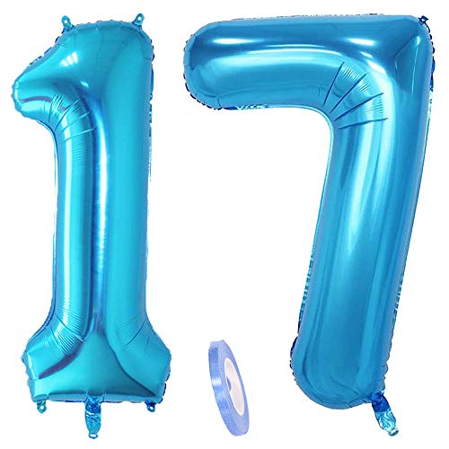 Consigue ahora 2 globos numeros 17 número 17 azul niñas niño infantil 40" figuras globo inflable gigante grande papel helio number globo azules para cumpleaños 17 años niños decoración Ideas para regalar fiesta (xxxl 100cm) Rebajas 2025 | regaloscumple.com