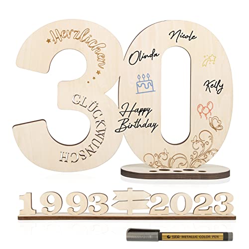 Consigue ahora BOFUNX 2023 Tarjeta Felicitación 30 Años Cumpleaños Libro Visitas Tarjeta Felicitación Madera+Bolígrafo Regalo Decoración Número 30 Navidad Fiesta Feliz Cumpleaños Aniversario para Mujer Hombre Ofertas 2023 | regaloscumple.com