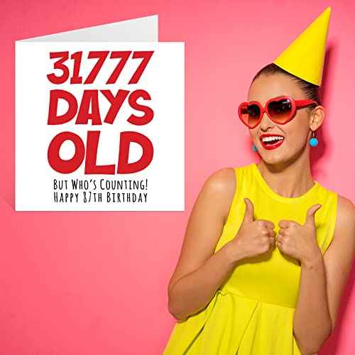 Top Precios Tarjeta cumpleaños 87 hombres, mujeres, él, ella, 31777 días edad, divertida tarjeta adultos, ochenta siete séptimo abuela, abuelo, gran tarjetas felicitación broma 145 mm x
