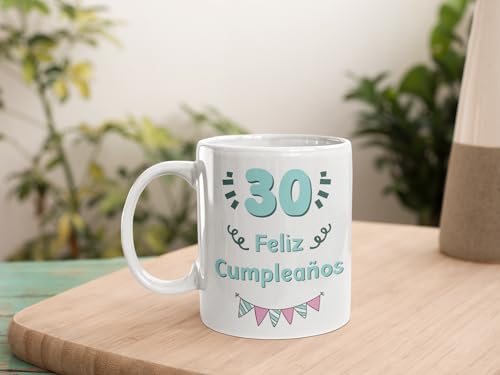 Comprar C&P taza Feliz Cumpleaños personalizala con el numero y el color que quiereas Navidad blanco brillo 350 ML Rebajas 2024 | regaloscumple.com