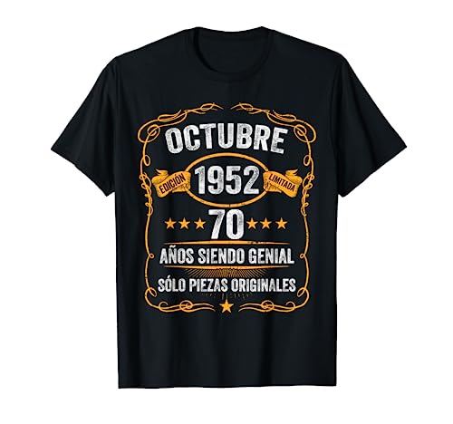 Consigue ahora 70 Años Cumpleaños Octubre 1952 Hombre Mujer Octubre BlackFriday Camiseta Top Precio 2024 | regaloscumple.com