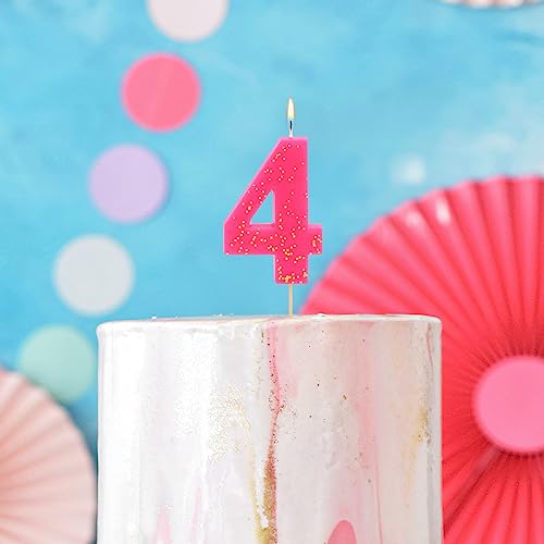 Comprar ahora 1 Unidad - Vela Fluor de Cumpleaños (número 4) Color Rosa con Efecto Glitter Dorado 7,5 cm Decoración para tartas, Cumpleaños, Aniversario Bodas, Fiesta Graduación, velas tartas.