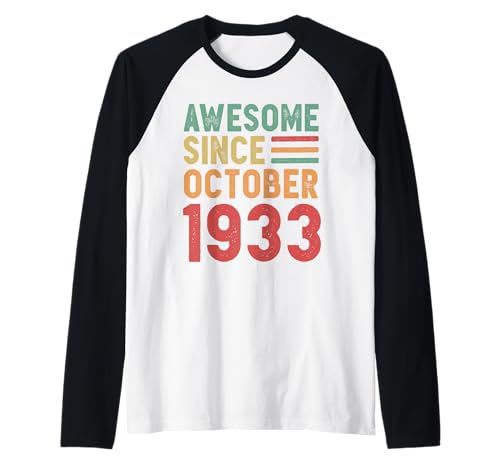 Comprar Impresionante regalo 100 cumpleaños desde octubre Navidad 1933 Camiseta Manga Raglan Rebajas 2024 | regaloscumple.com
