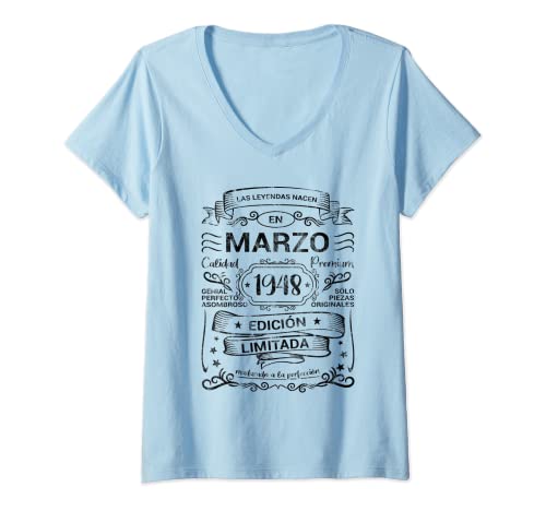 Comprar Mujer Las Leyendas Nacen Marzo 1948 Cumpleaños Hombre Mujer Ideas para regalar Camiseta Cuello V Ofertas 2025 | regaloscumple.com