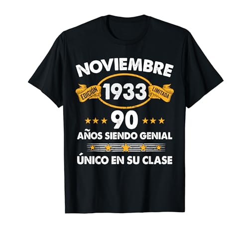 Comprar 90 Años Cumpleaños Regalo Noviembre 1933 BlackFriday Noviembre 90 Años Camiseta Top Precio 2024 | regaloscumple.com