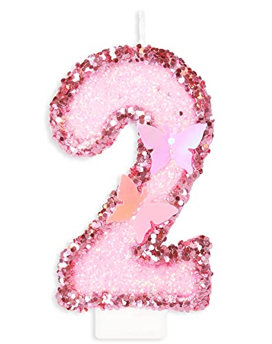Consigue ahora Velas cumpleaños 2º mariposa vela rosa número 2 vela segundo cumpleaños para Ideas para regalar pastel vela feliz cumpleaños velas numéricas brillantes hechas a mano con lentejuelas para decoración Top Precio 2025 | regaloscumple.com