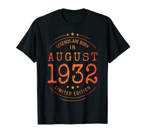 Comprar Cumpleaños Agosto 1932 Edición Limitada Regalos Regalo Usado Vintage Camiseta Ofertas 2024 | regaloscumple.com