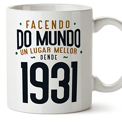 Comprar Regalos MUGFFINS Tazas 1931 Cumpleaños - En Gallego - Facendo do Mundo un Lugar Mellor - 11 oz / 330 ml - Regalo original y divertido Ofertas 2025 | regaloscumple.com