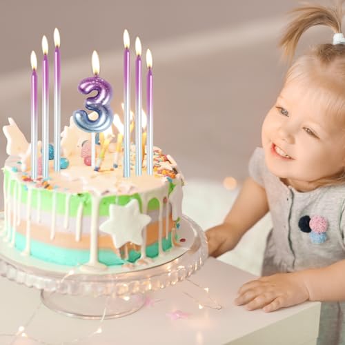 Comprar ahora Mciskin Velas decorativas con números   cumpleaños número 25  velas coloridas con juego   velas largas moradas y azules  velas para tartas  decoración   tartas para niños  niñas  hombres  mujeres