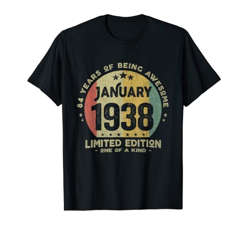 Comprar Regalo 84 BlackFriday años Cumpleaños Hombre Mujer - Enero 1938 Camiseta Top Precio 2024 | regaloscumple.com