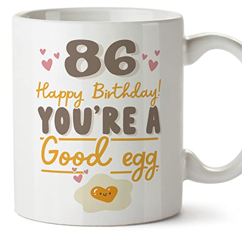 Consigue ahora MUGFFINS Tazas 86 Cumpleaños - En Inglés - Happy Birthday You're a Good Egg - 11 oz / 330 ml - Regalo original y divertido Top Navidad Precio 2025 | regaloscumple.com