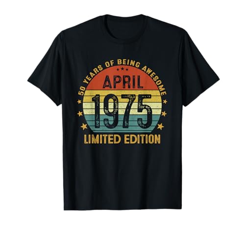 Comprar 50 Años Cumpleaños Hombre Catálogo Mujer Abril 1975 Vintage 1975 Camiseta Top Precio 2025 | regaloscumple.com