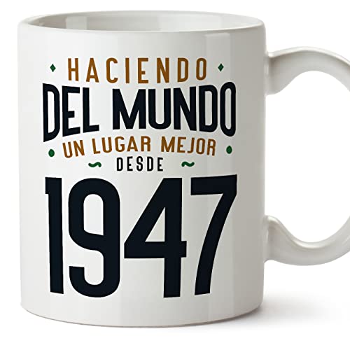 Consigue ahora MUGFFINS Tazas 1947 Cumpleaños - En Español - Haciendo del Mundo Navidad un Lugar Mejor - 11 oz / 330 ml - Regalo original y divertido Ofertas 2024 | regaloscumple.com