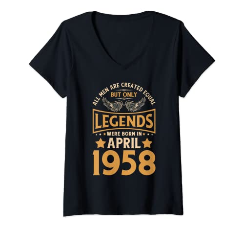 Consigue ahora Mujer Las leyendas cumpleaños Catálogo nacieron en abril 1958. Camiseta Cuello V Rebajas 2024 | regaloscumple.com